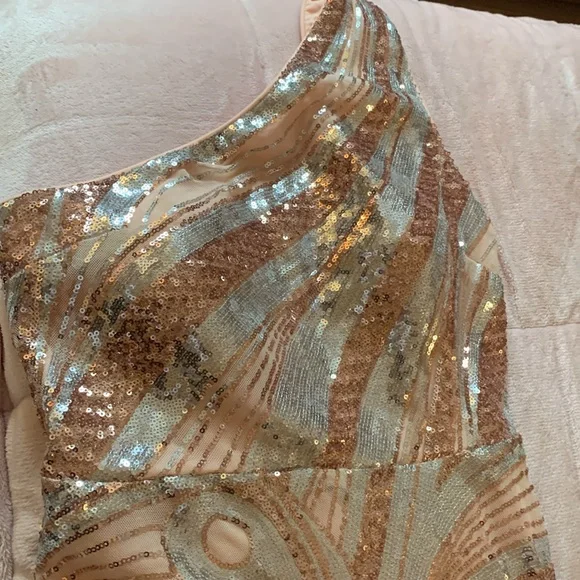 The Perfect Gown- Sequin Gown, HI Low Mermaid Hem, Rose Gold and Silver Sequins - Picture 7 of 8